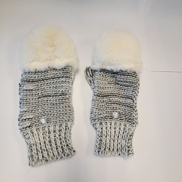 Totes Womens Finger Fingerless Mitten Gloves Adjustable Gray White One Size O/S - Picture 2 of 7